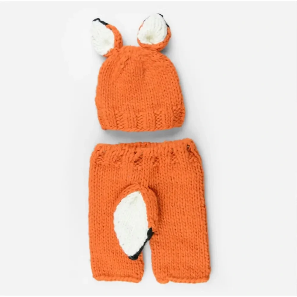 The Blueberry Hill | Rusty Fox Set‎ Acrylic Hand Knit Newborn Baby